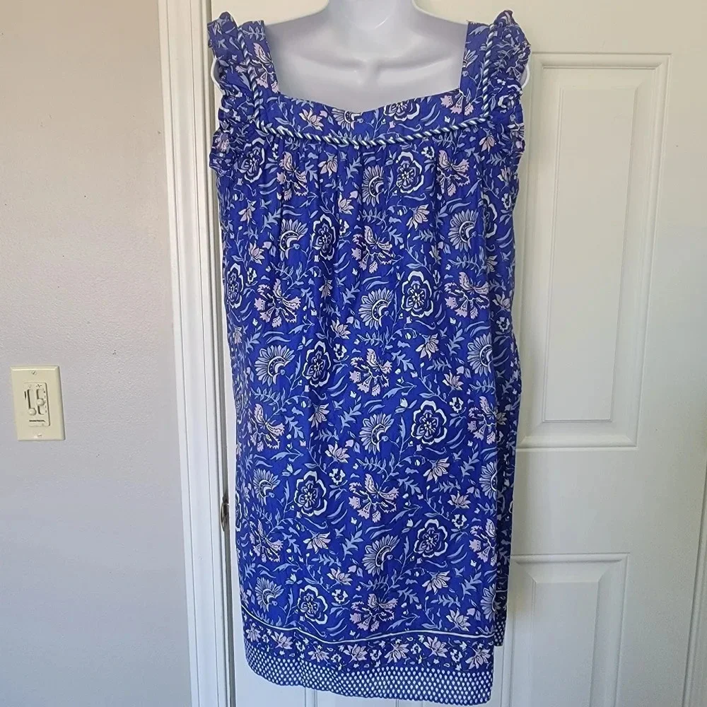 NWT Vineyard Vines Girls Flutter Sleeve Dress Blue With Pink Lt Blue Floral XL